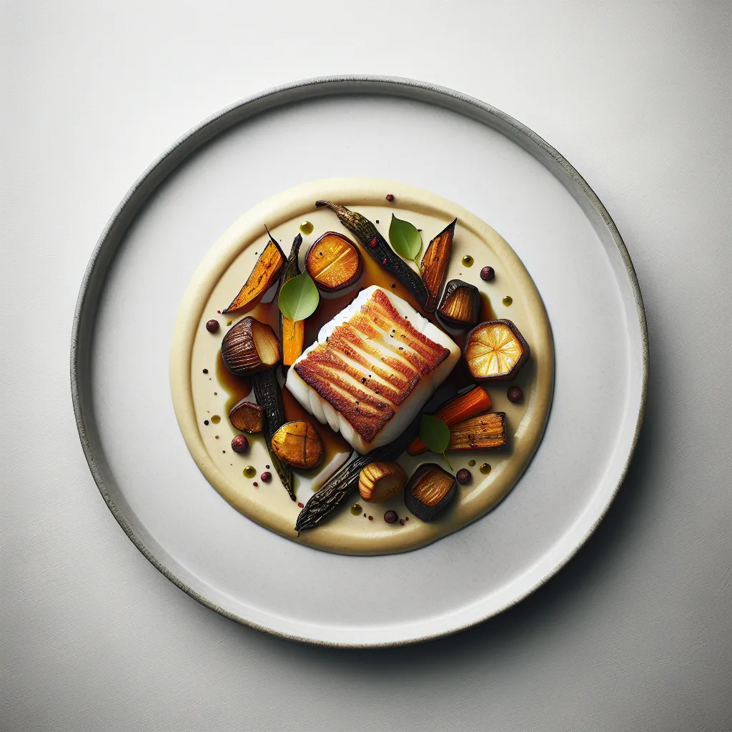 Pan-Seared Cod with Chestnut Puree and Roasted Root Vegetables