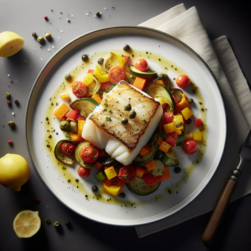 Pan-Seared Cod with Lemon-Caper Sauce and Ratatouille