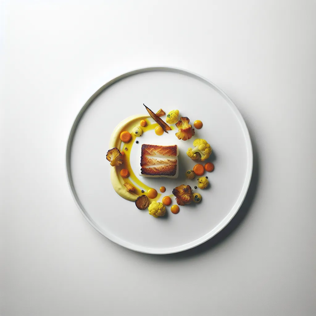 Pan-Seared Cod with Saffron-Infused Cauliflower Purée and Roasted Winter Vegetables