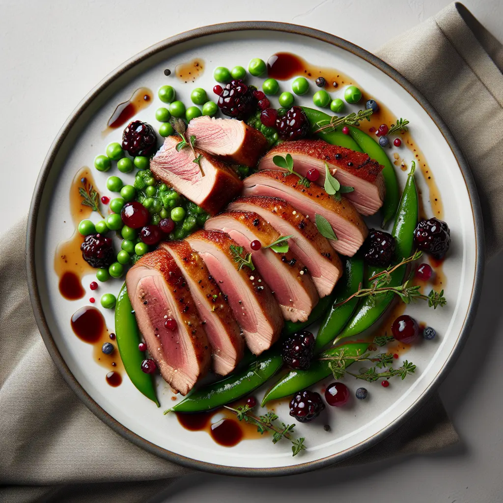 Pan-Seared Duck Breast with Gooseberry and Pea Compote