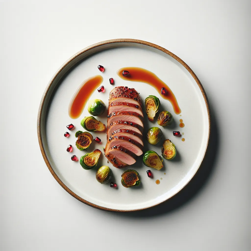 Pan-Seared Duck Breast with Pomegranate Glaze and Roasted Brussels Sprouts