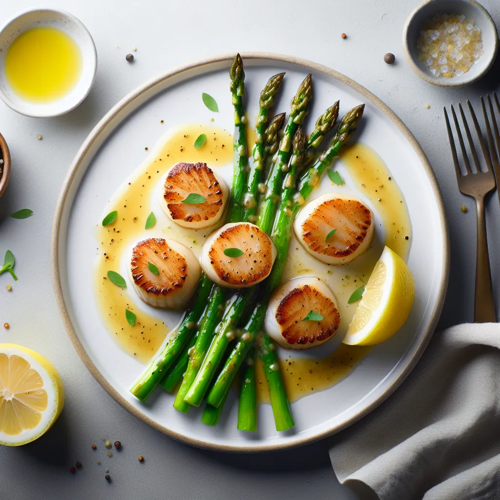 Pan-Seared Scallops with Asparagus and Lemon Butter Sauce