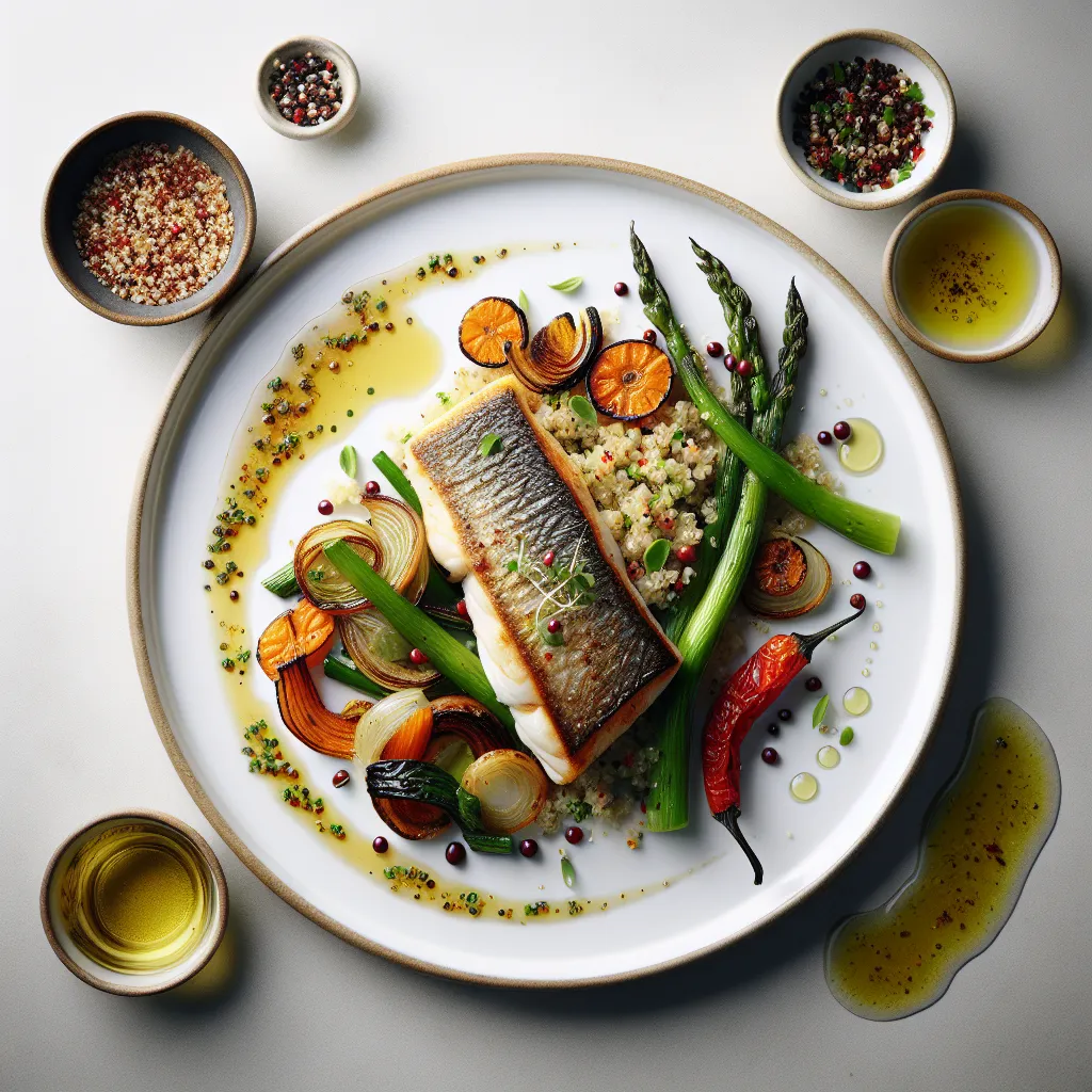 Pan-Seared Sea Bass with Quinoa and Roasted Vegetables