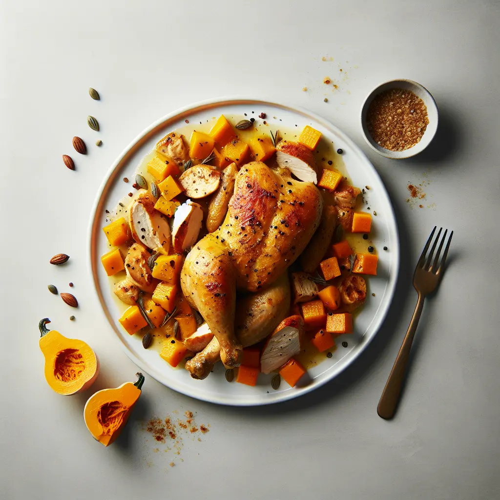 Pomegranate Glazed Butternut Squash with Garlic Reed Pepper Chicken