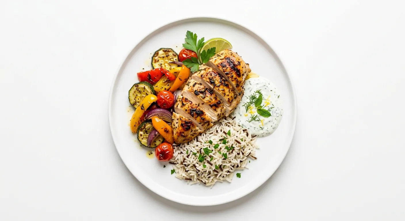 Poulet grillé aux légumes et sauce au yaourt