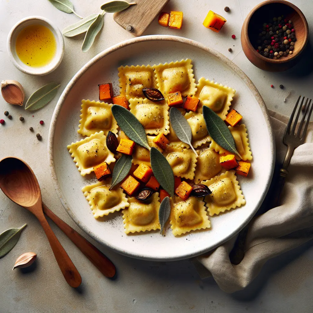 Roasted Butternut Squash and Chestnut Ravioli with Sage Brown Butter