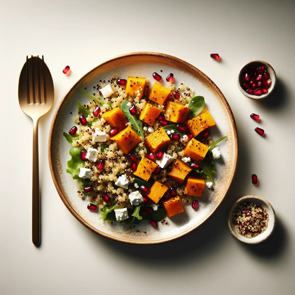 Roasted Butternut Squash and Quinoa Salad with Pomegranate and Feta