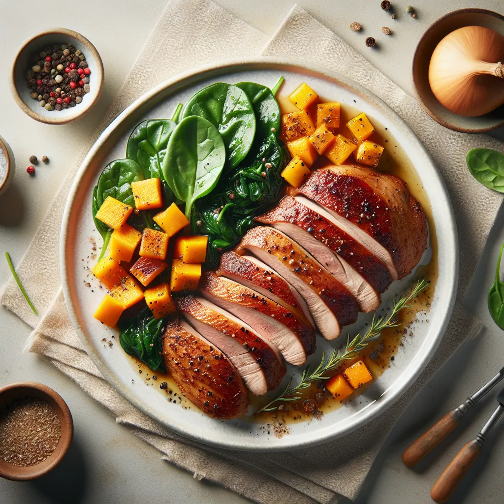 Roasted Duck Breast with Pumpkin and Spinach