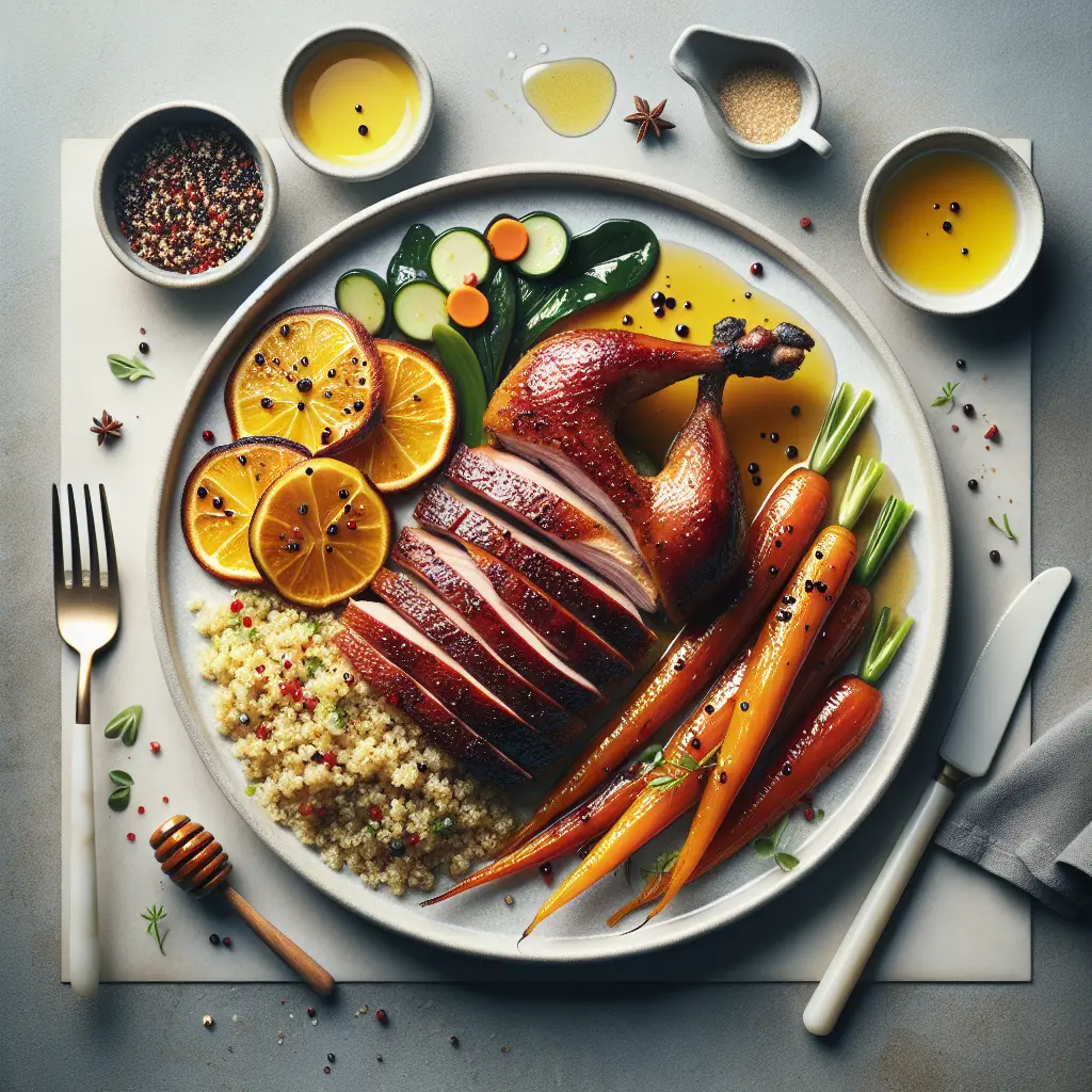 Roasted Duck with Honey-Glazed Carrots and Quinoa