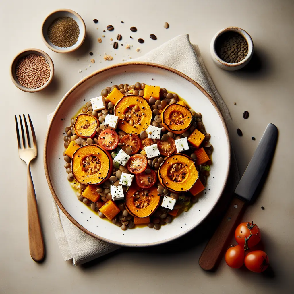 Roasted Pumpkin and Lentil Salad with Feta