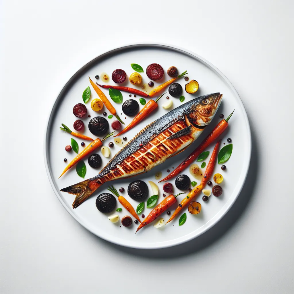 Roasted Red Mullet with Black Garlic and Autumn Vegetables