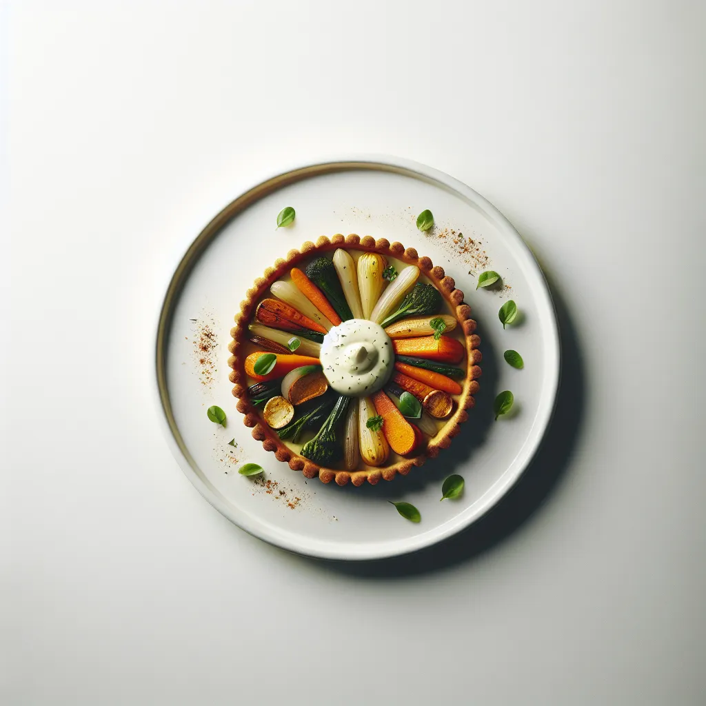 Roasted Winter Root Vegetable Tart with Herb Cashew Cream