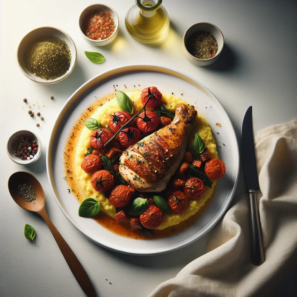 Roasted Tomato and Herb Chicken with Polenta