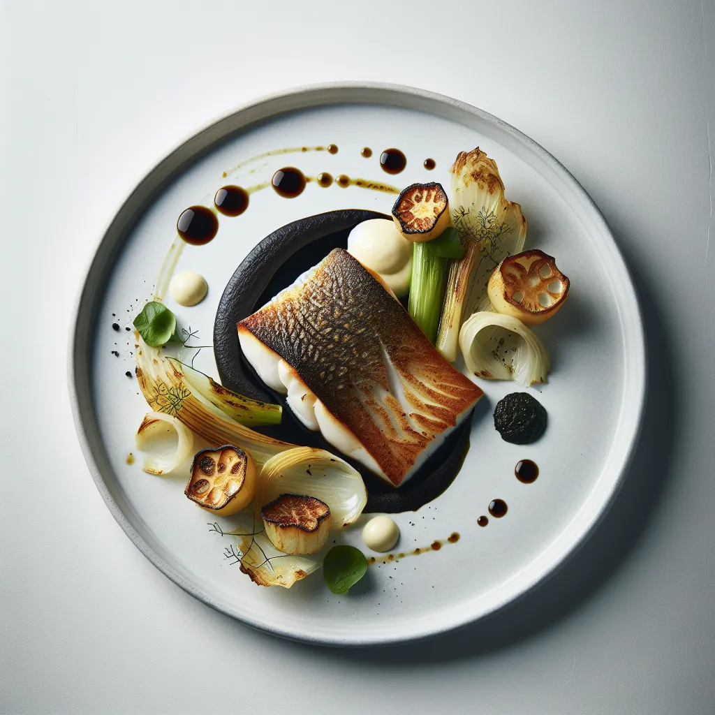 Roasted Turbot with Celeriac and Black Garlic Puree