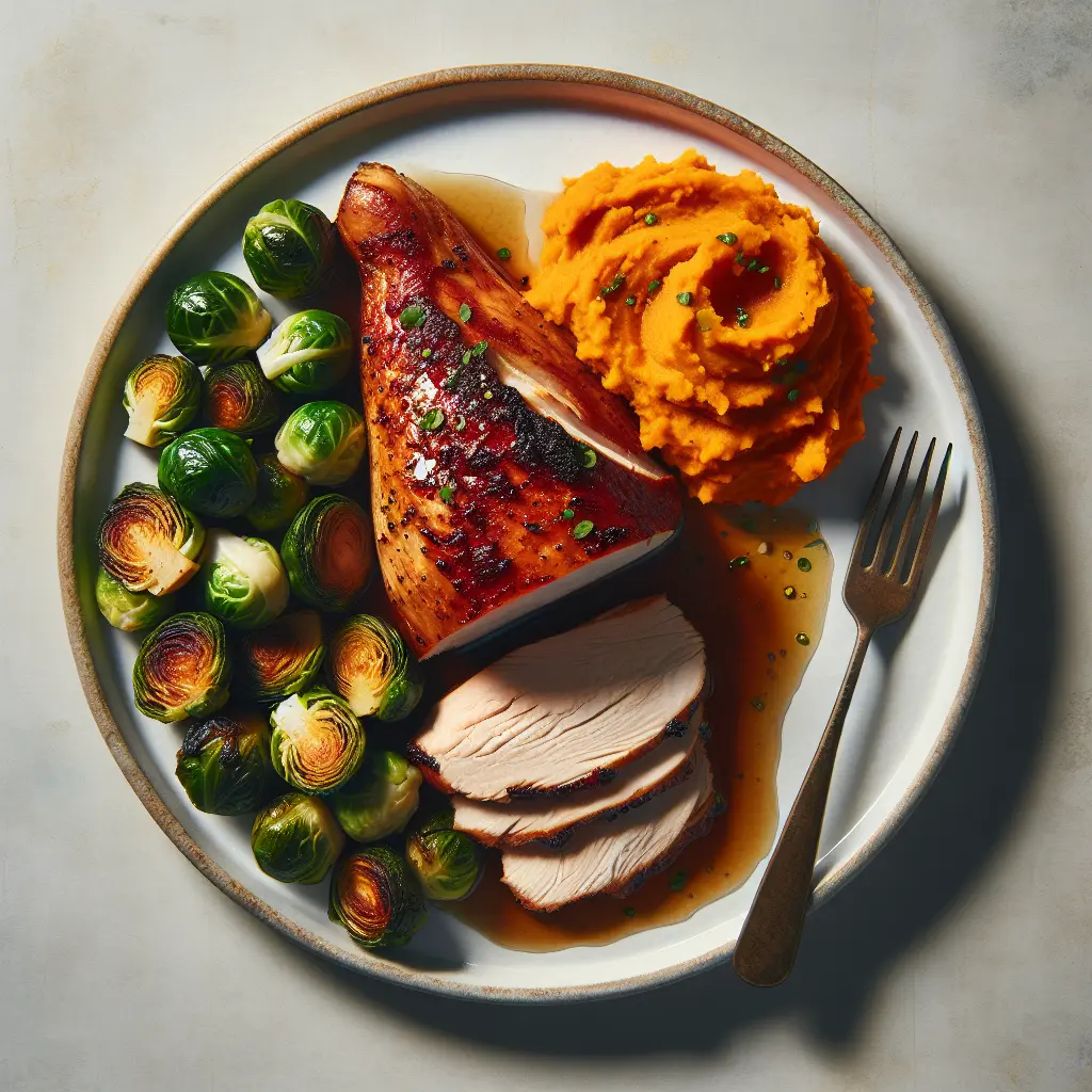 Roasted Turkey Breast with Brussels Sprouts and Sweet Potato Mash
