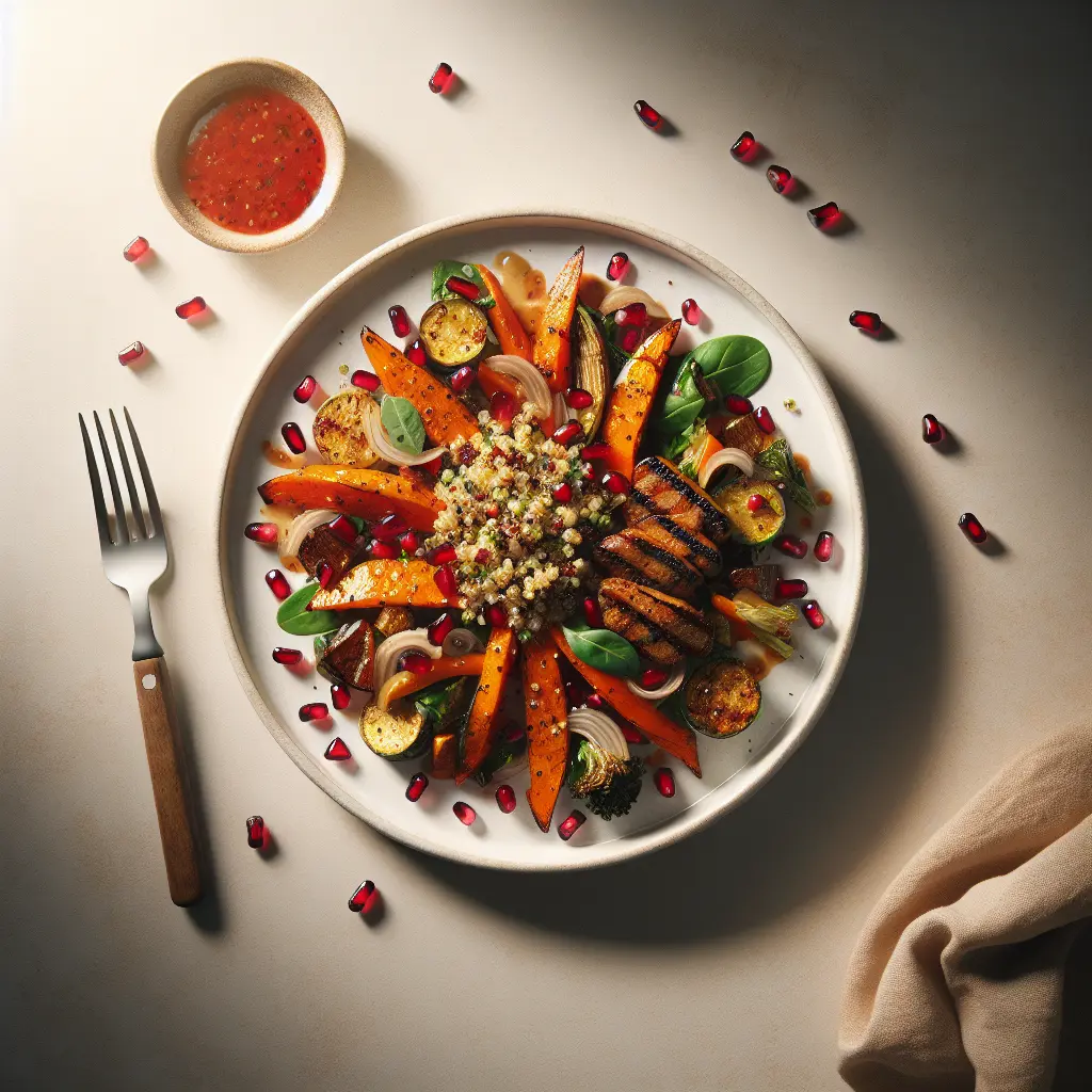 Roasted Vegetable and Quinoa Salad with Pomegranate Dressing