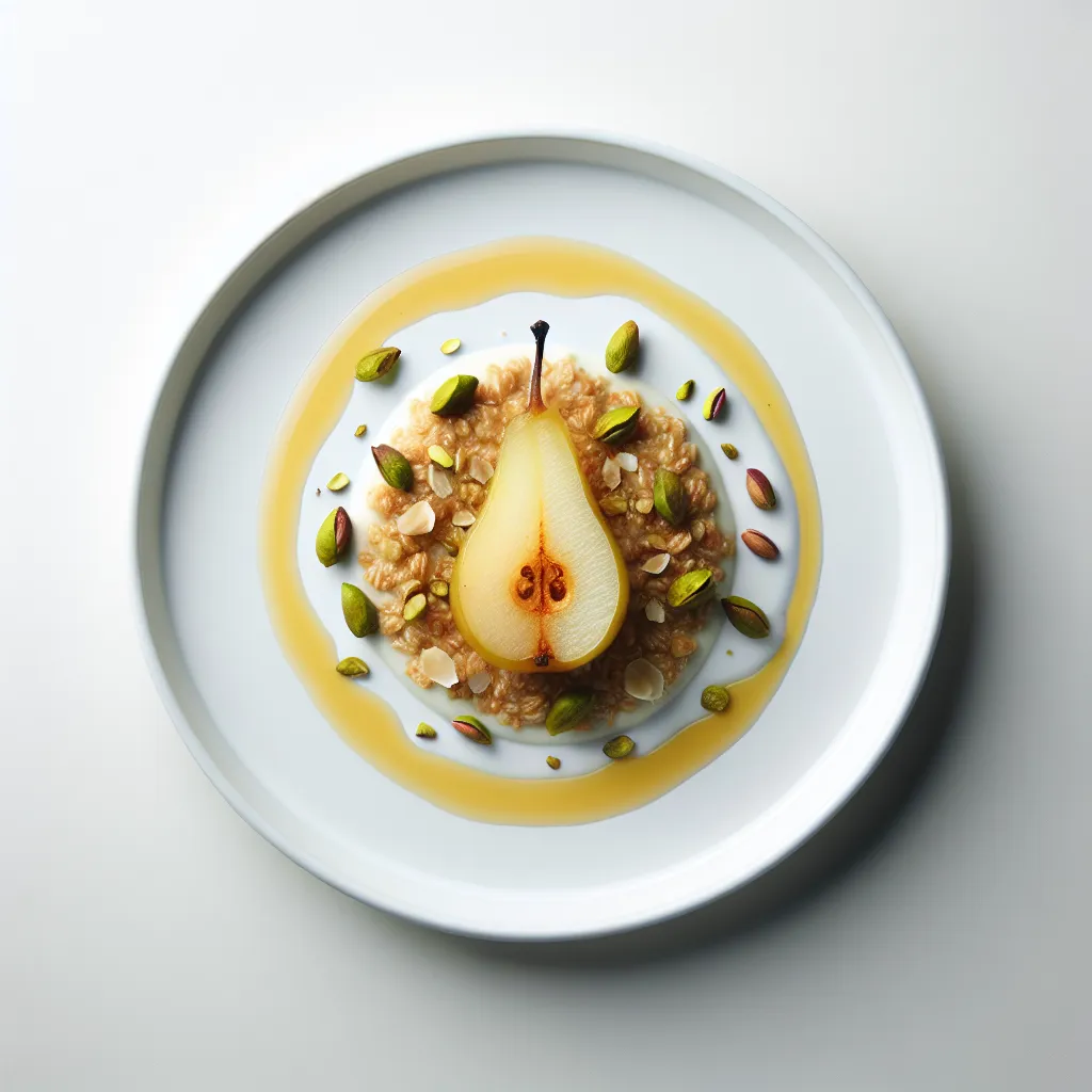 Saffron-Infused Oatmeal with Poached Pear and Pistachios