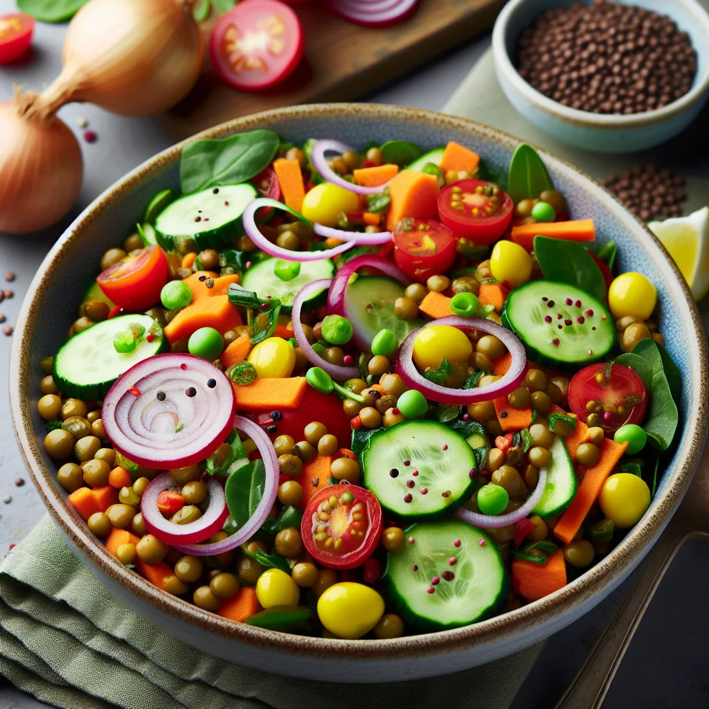 Salade de lentilles et légumes croquants