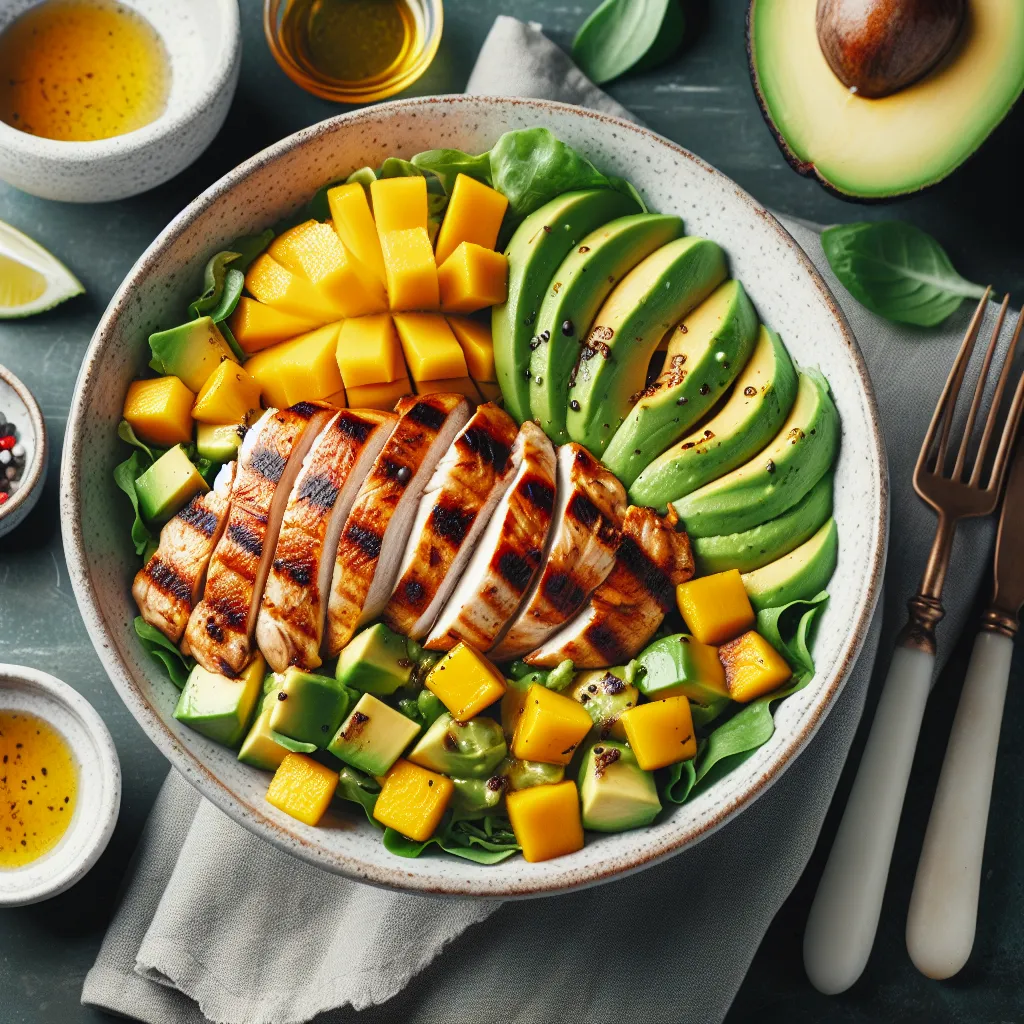Salade de poulet grillé avec avocat et mangue