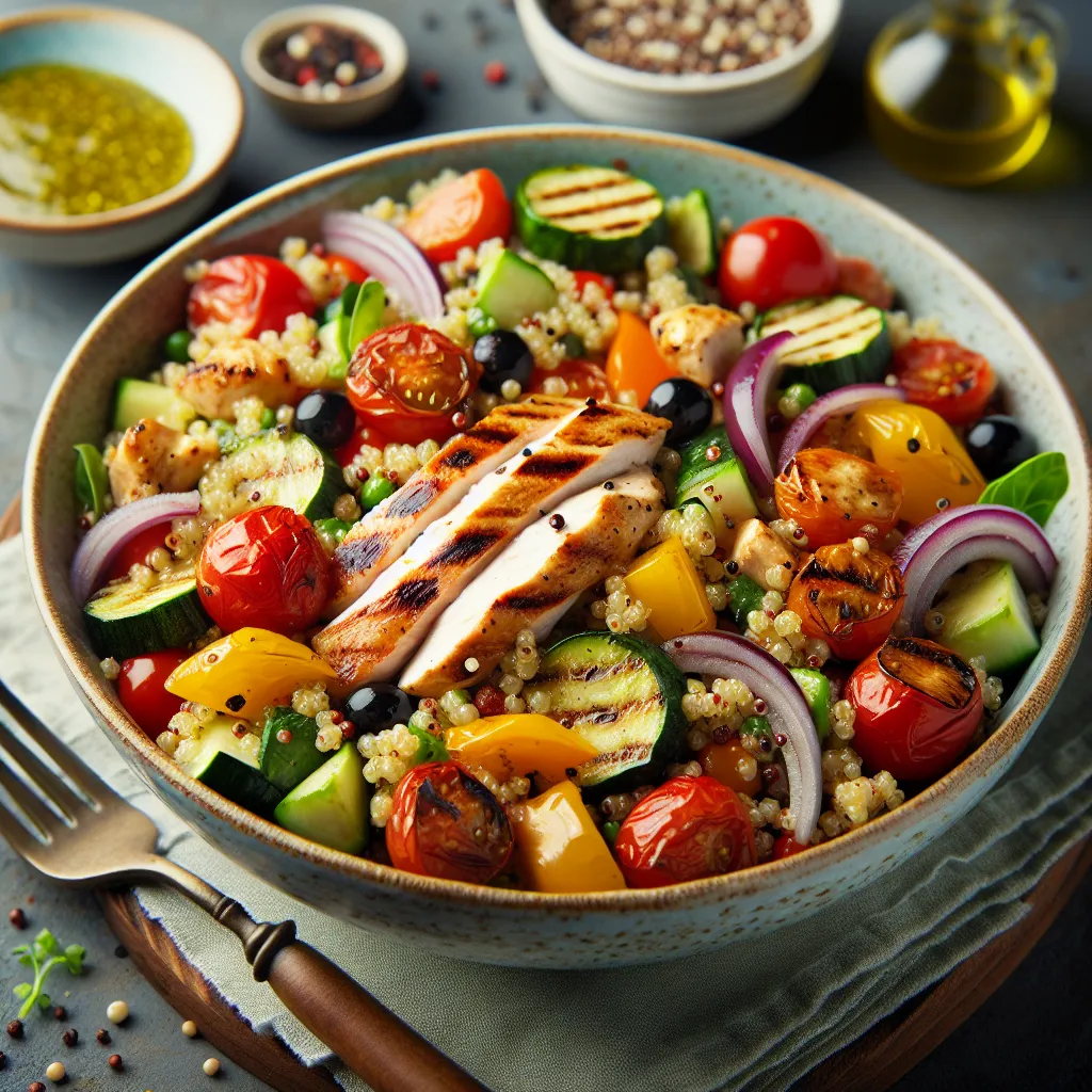 Salade de quinoa aux légumes grillés et poulet