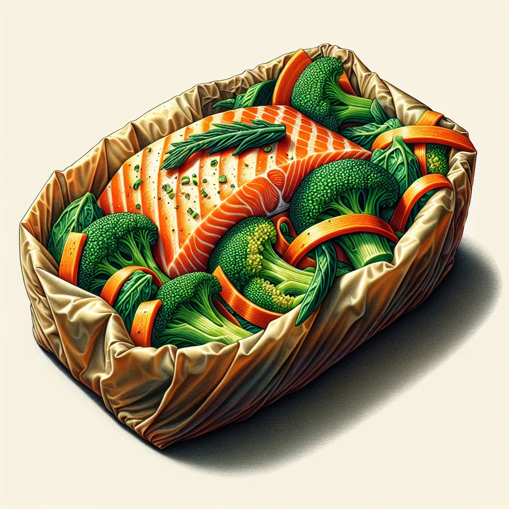 Salmon en Papillote with Broccoli and Carrot Ribbons