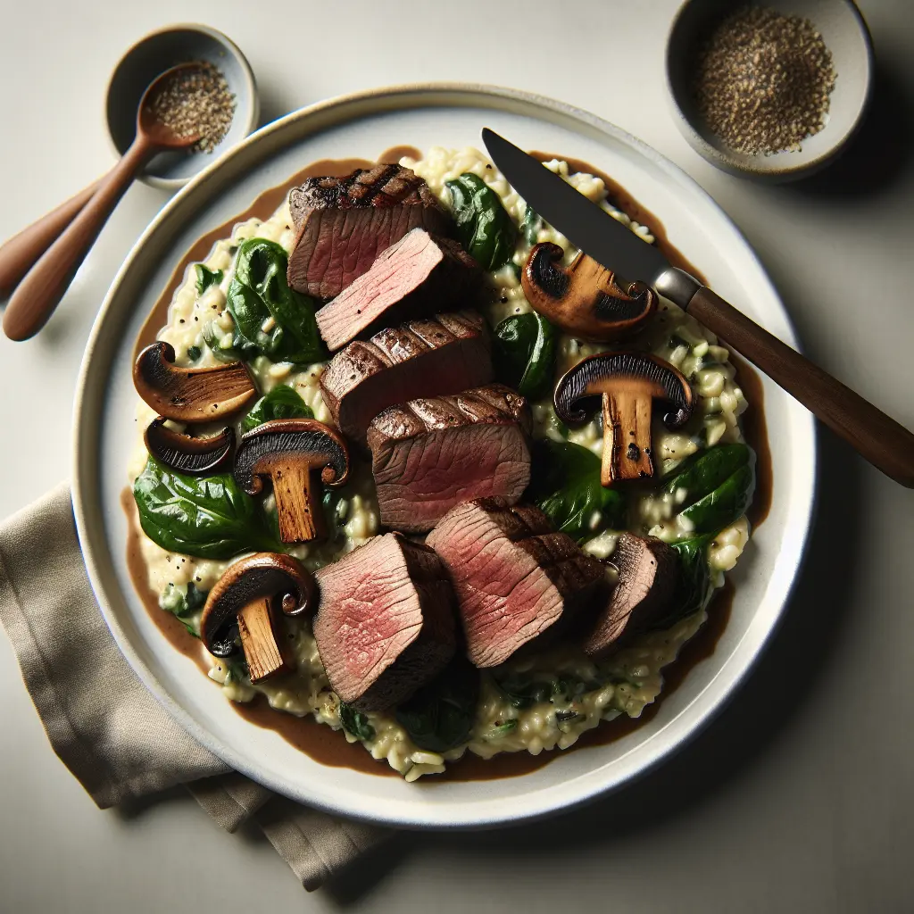 Seared Beef Tenderloin with Mushroom and Spinach Risotto