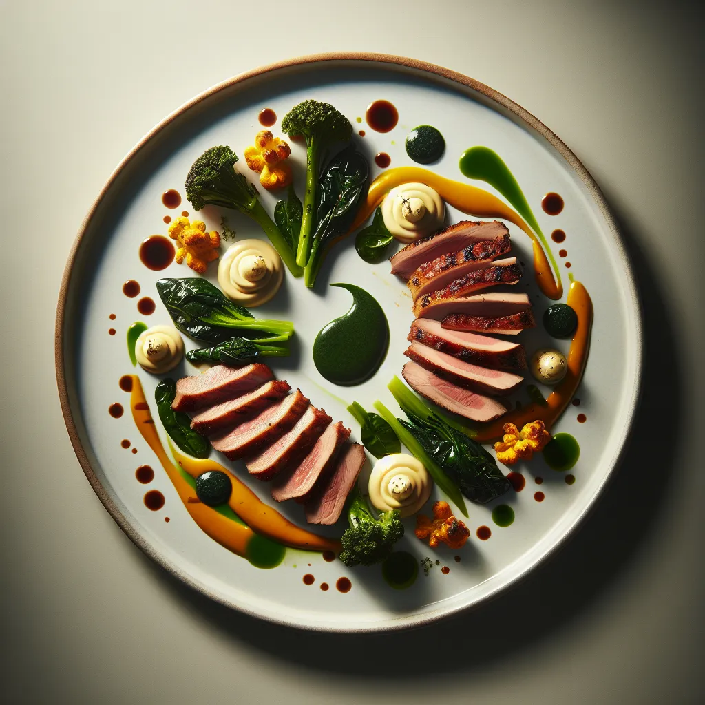 Seared Duck Breast with Cauliflower Purée and Sautéed Spinach