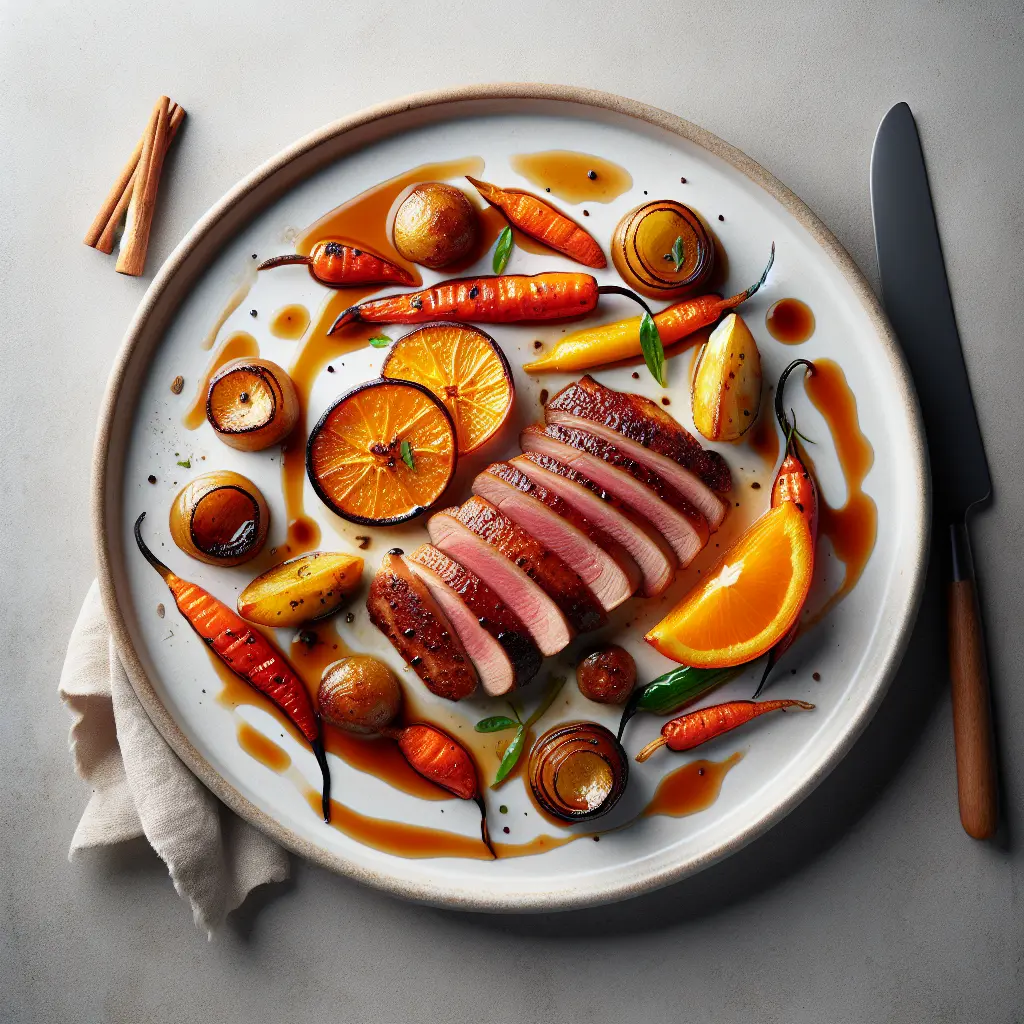 Seared Duck Breast with Orange Glaze and Roasted Root Vegetables