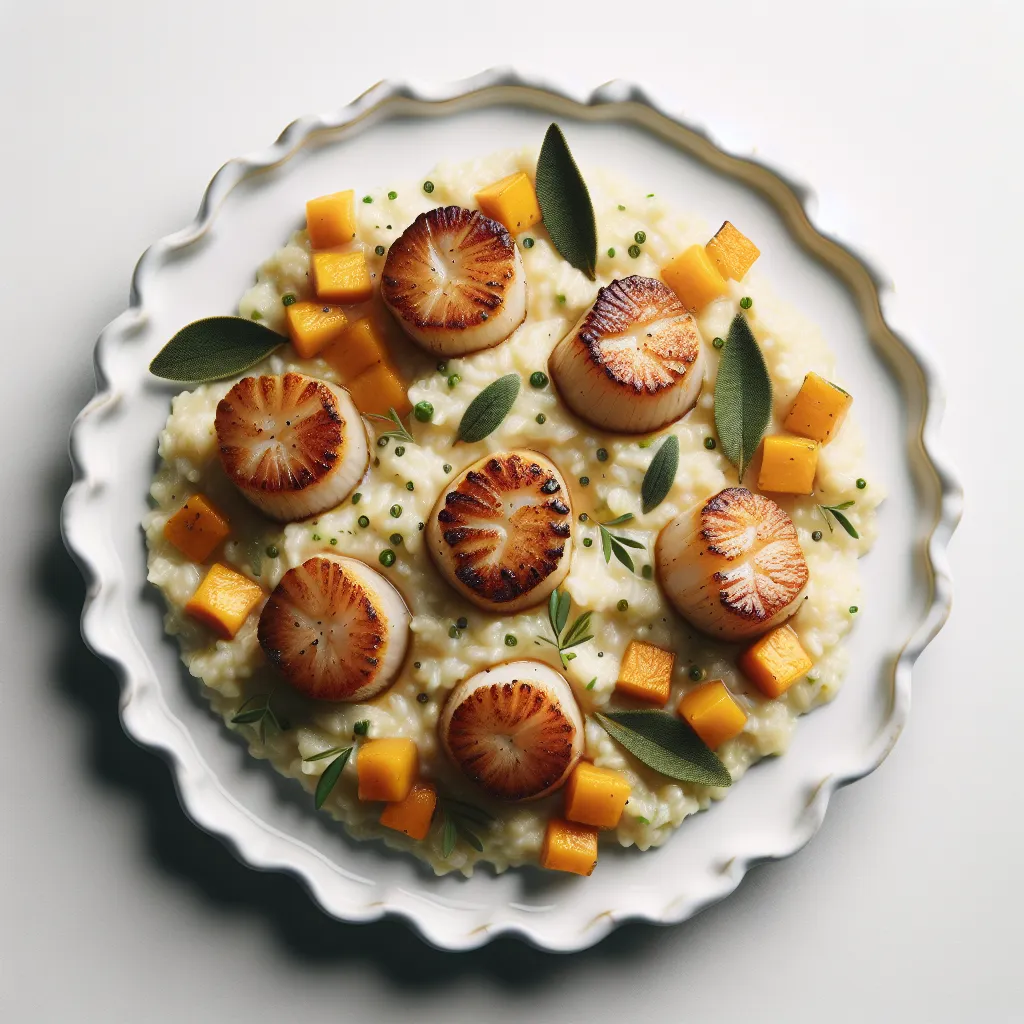 Seared Scallops with Butternut Squash Risotto and Sage