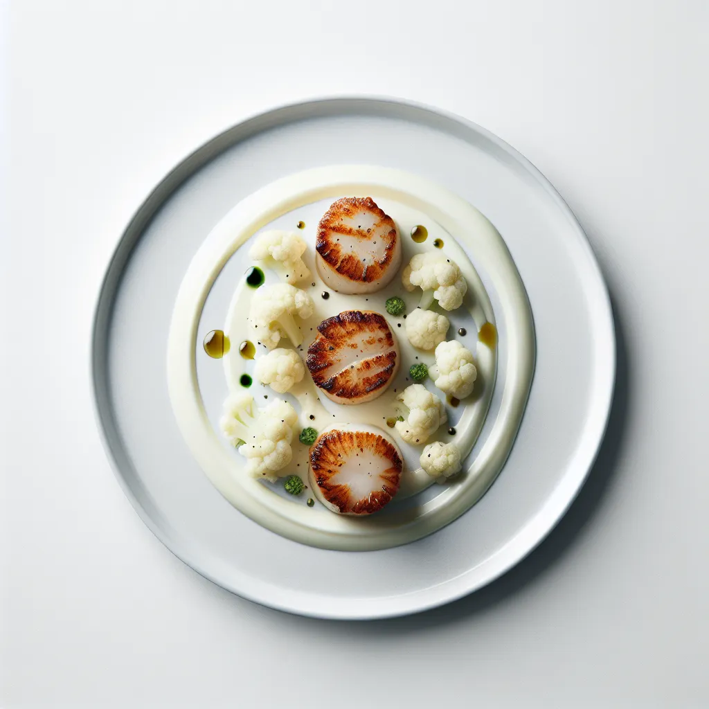 Seared Scallops with Cauliflower Purée and Truffle Oil