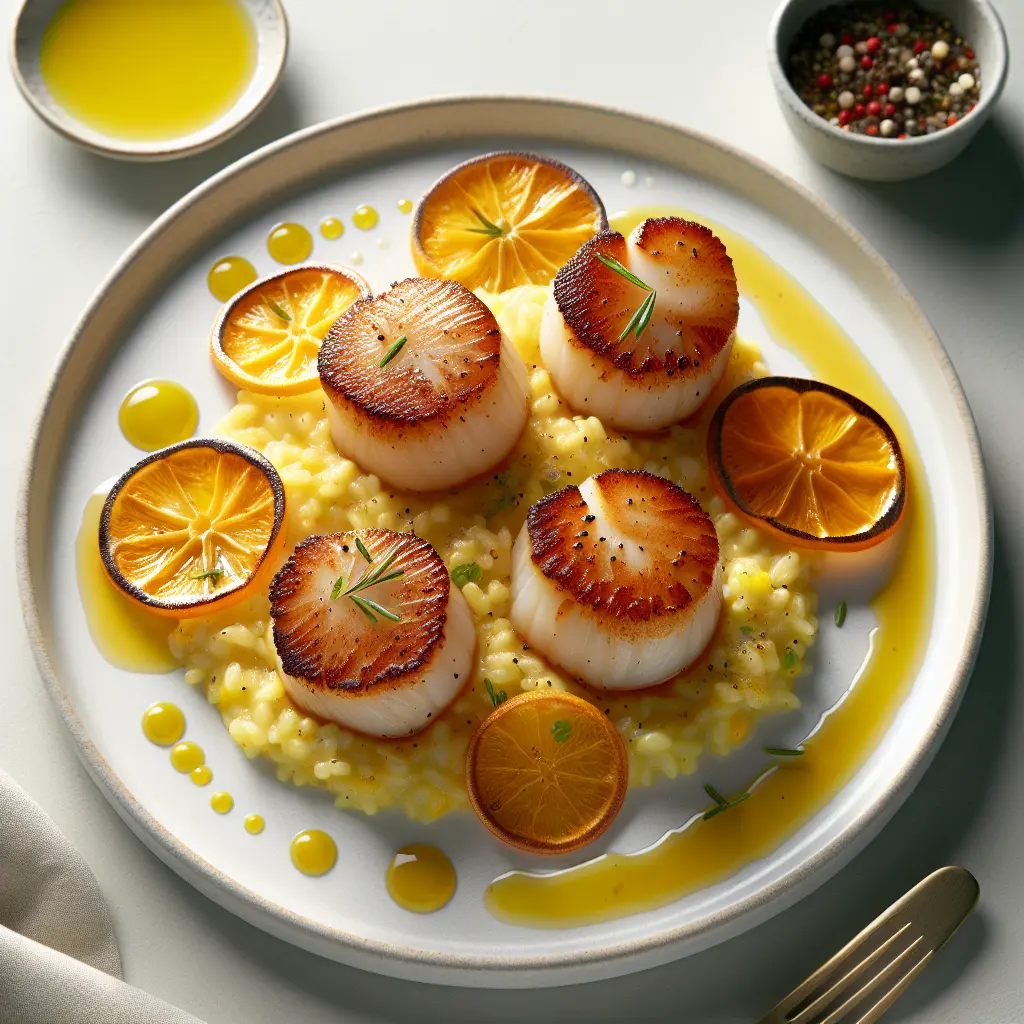 Seared Scallops with Saffron Risotto and Citrus Foam
