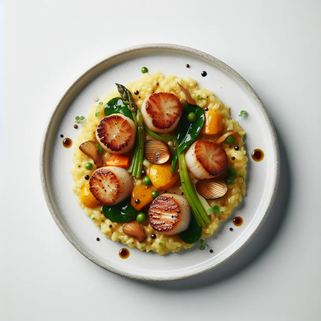 Seared Scallops with Saffron Risotto and Autumn Vegetables