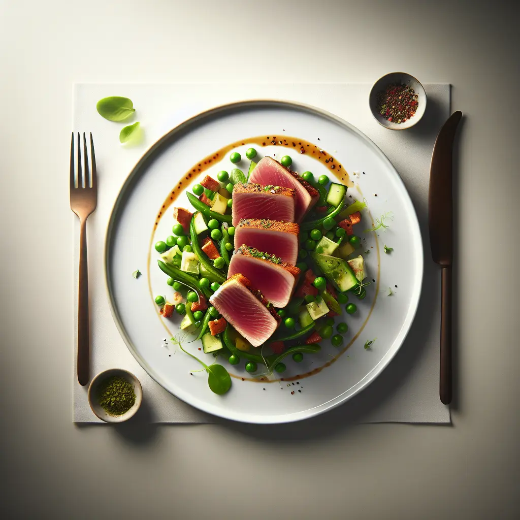 Seared Tuna with Pea and Cucumber Salad