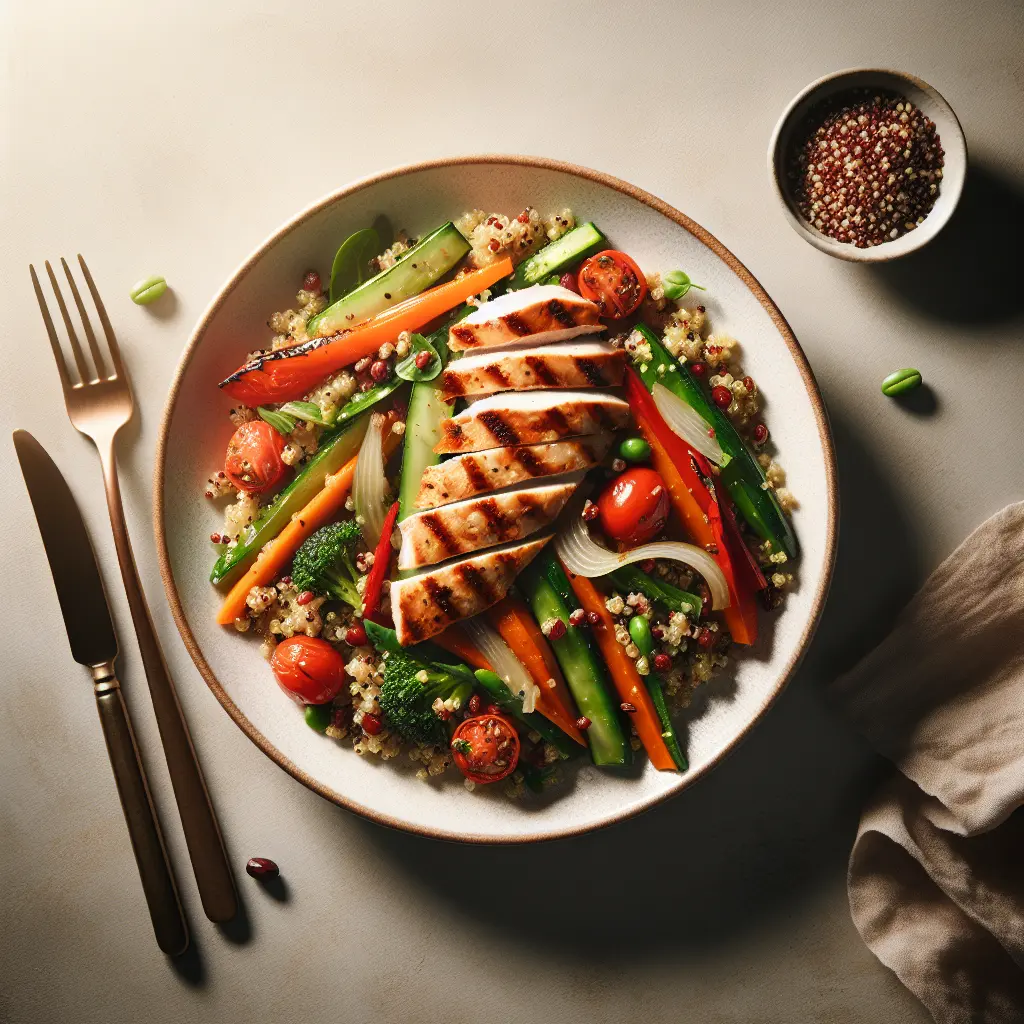 Seasonal Vegetable and Quinoa Salad with Grilled Chicken