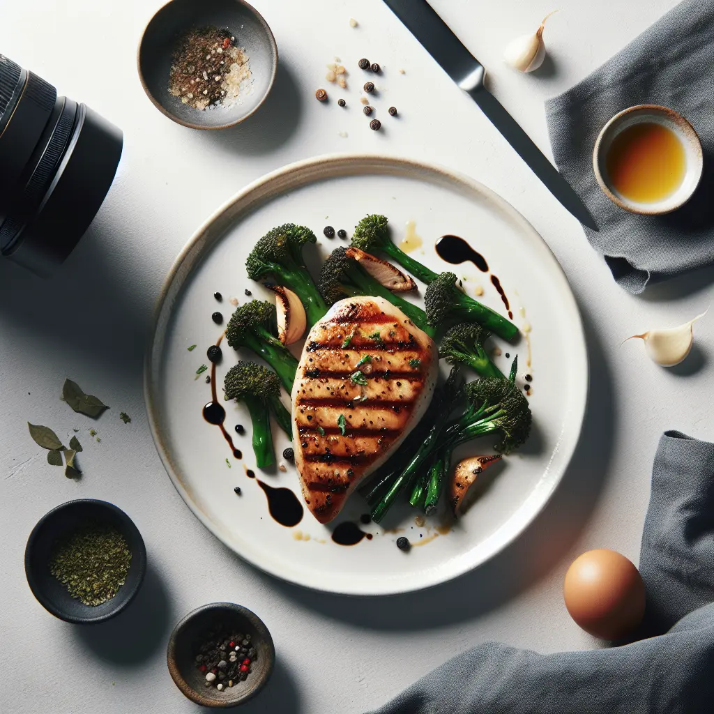 Sous-Vide Chicken Breast with Black Garlic Emulsion and Charred Broccolini