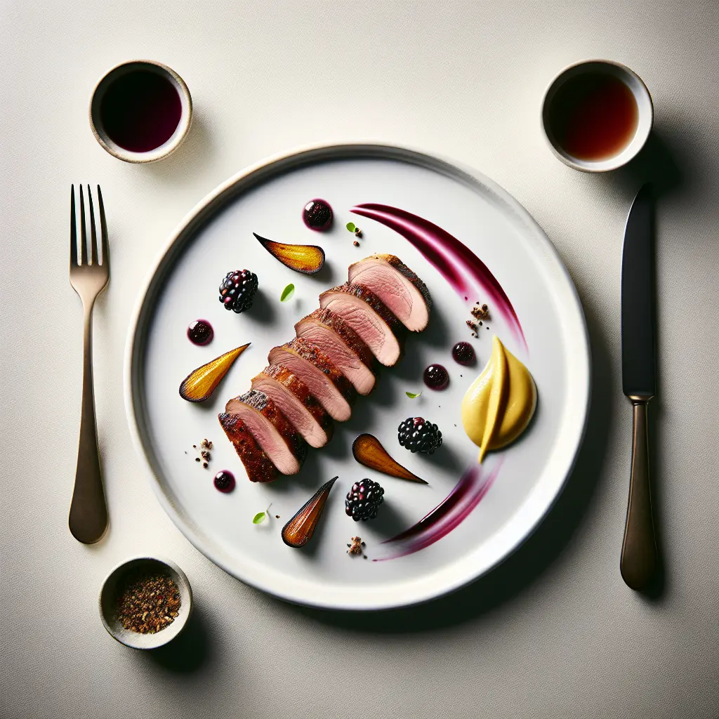 Sous Vide Duck Breast with Blackberry Gastrique and Sunchoke Purée