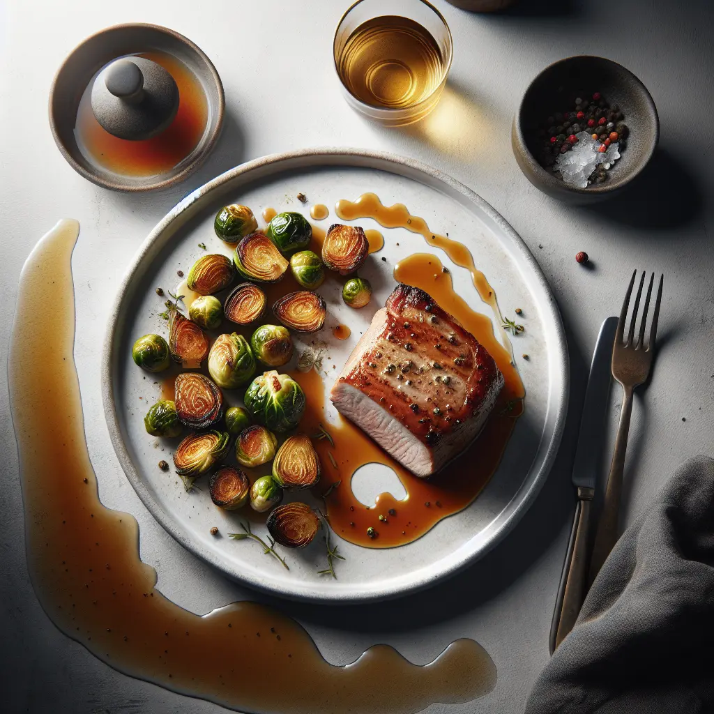 Sous Vide Pork Tenderloin with Apple Cider Reduction and Roasted Brussels Sprouts