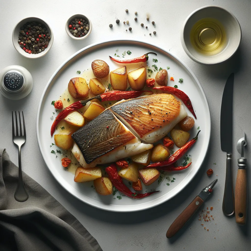 Spanish Baked Cod with Roasted Potatoes and Peppers