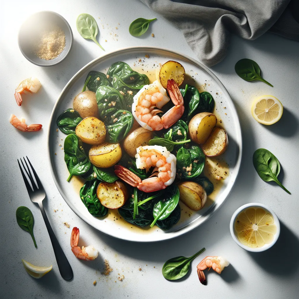 Spanish Garlic Shrimp with Roasted Potatoes and Sautéed Spinach