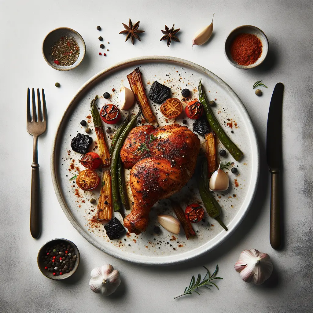 Exotic Spiced Chicken with Black Garlic and Roasted Vegetable Medley