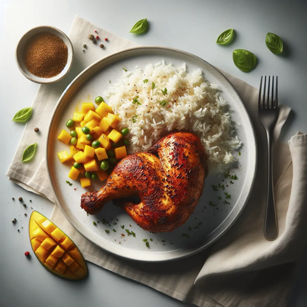 Exotic Spiced Chicken with Coconut Rice and Mango Salsa