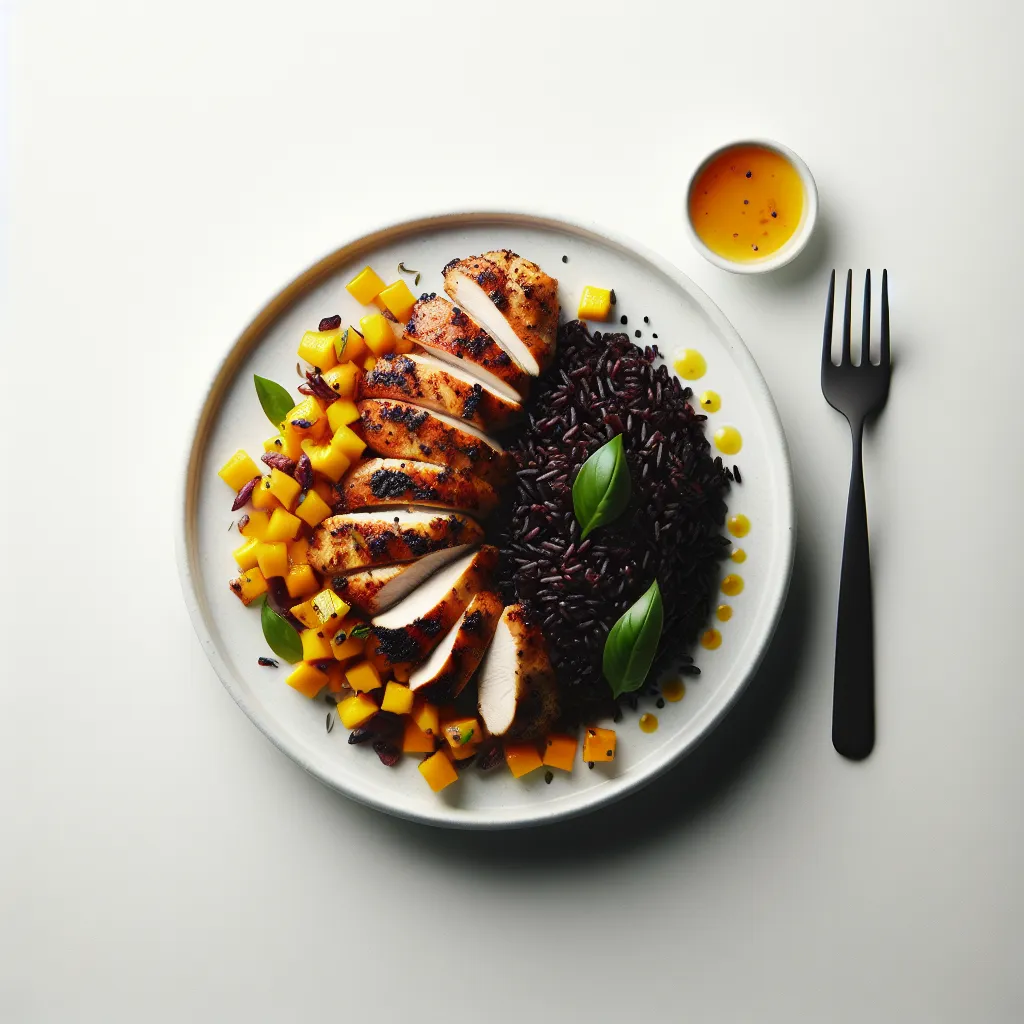 Exotic Spiced Chicken with Mango Salsa and Black Rice