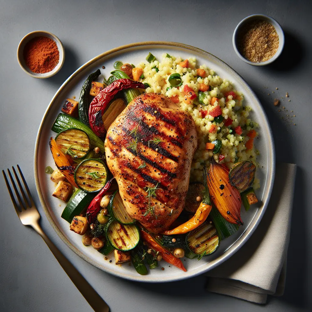 Exotic Spiced Grilled Chicken with Harissa and Roasted Vegetable Couscous