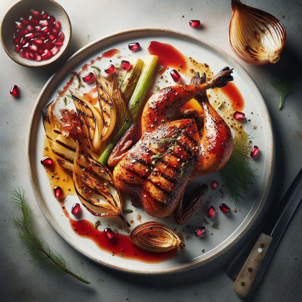 Exotic Spiced Grilled Quail with Pomegranate Glaze and Roasted Fennel