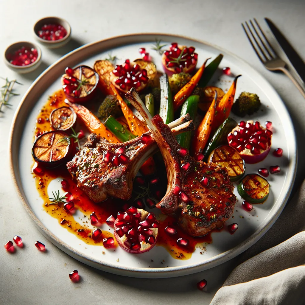 Exotic Spiced Lamb Chops with Pomegranate Glaze and Roasted Vegetables
