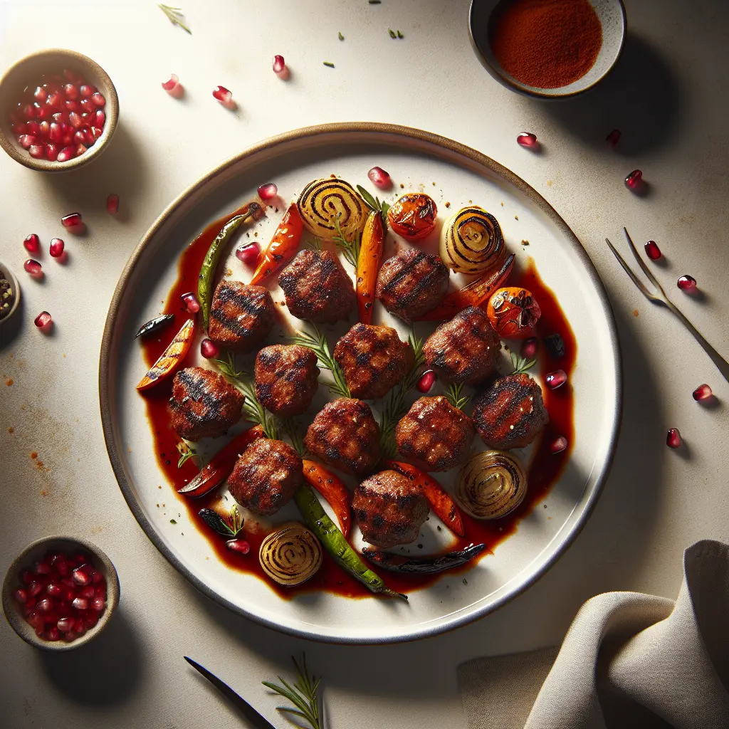 Exotic Spiced Lamb Kofta with Pomegranate Molasses and Grilled Vegetables