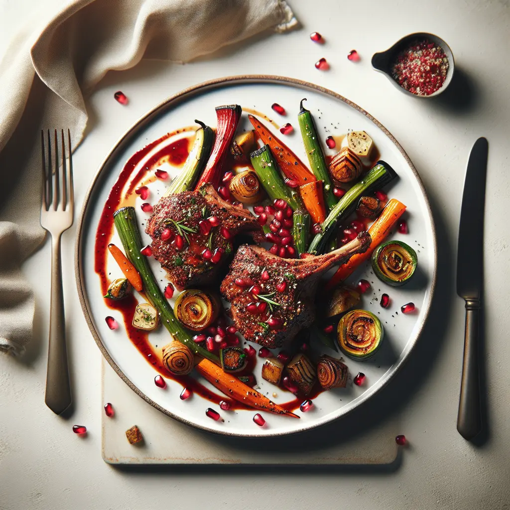 Exotic Spiced Lamb with Pomegranate Glaze and Roasted Vegetables