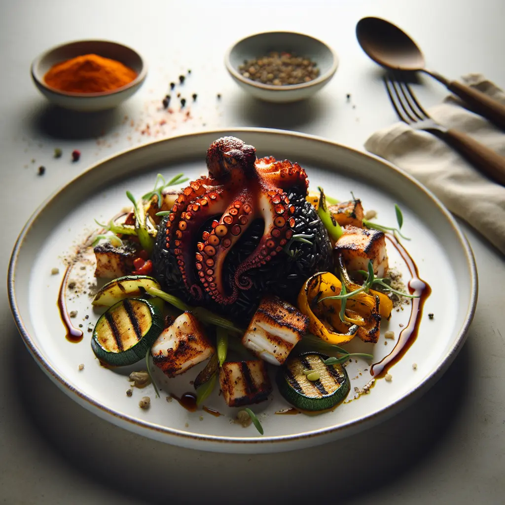 Exotic Spiced Octopus with Black Rice and Grilled Zucchini