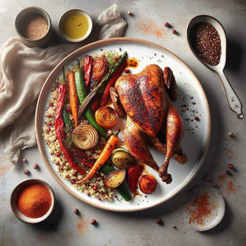 Exotic Spiced Pheasant with Quinoa and Roasted Vegetables