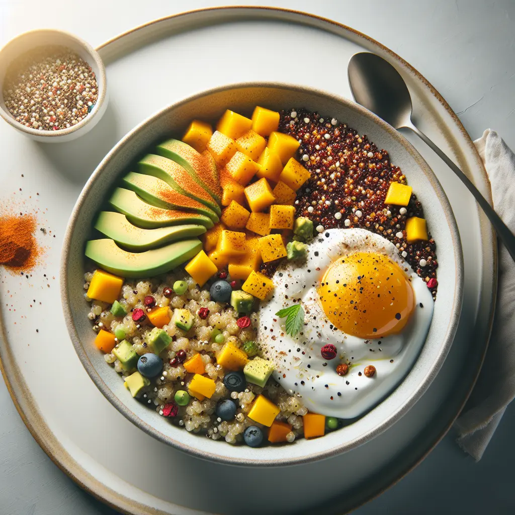 Exotic Spiced Quinoa Breakfast Bowl with Mango and Avocado